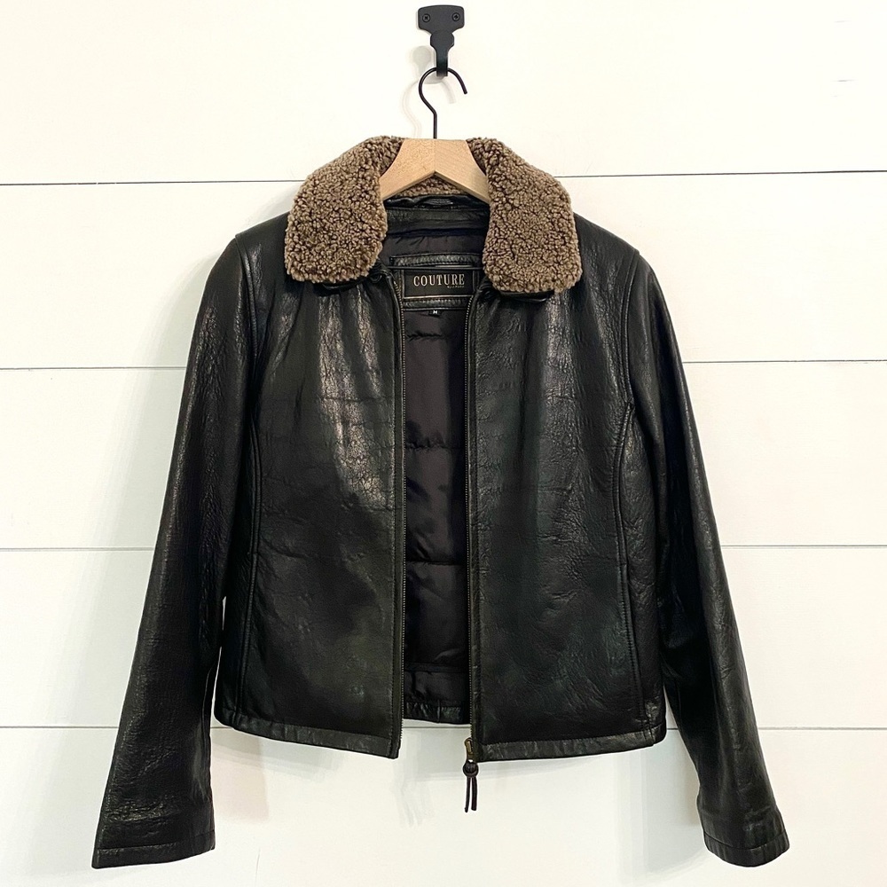 Vintage Couture by J. Park Black Lamb Leather Aviator Bomber Jacket, Size Medium - Picture 3 of 15